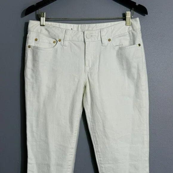 Tory Burch Skinny Jeans Pants Women Sz 28 White Embroidery Designer Logo Preppy - Picture 10 of 12
